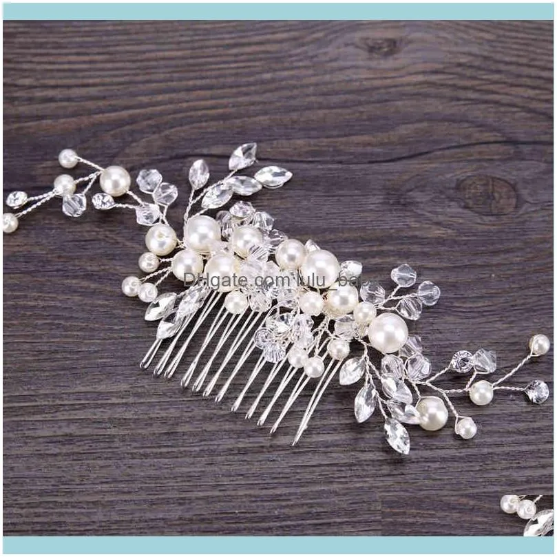 KMVEXO European Design Leaves Accessories Pearl Crystal Flower Bridal Comb Wedding Hair Jewelry Gift