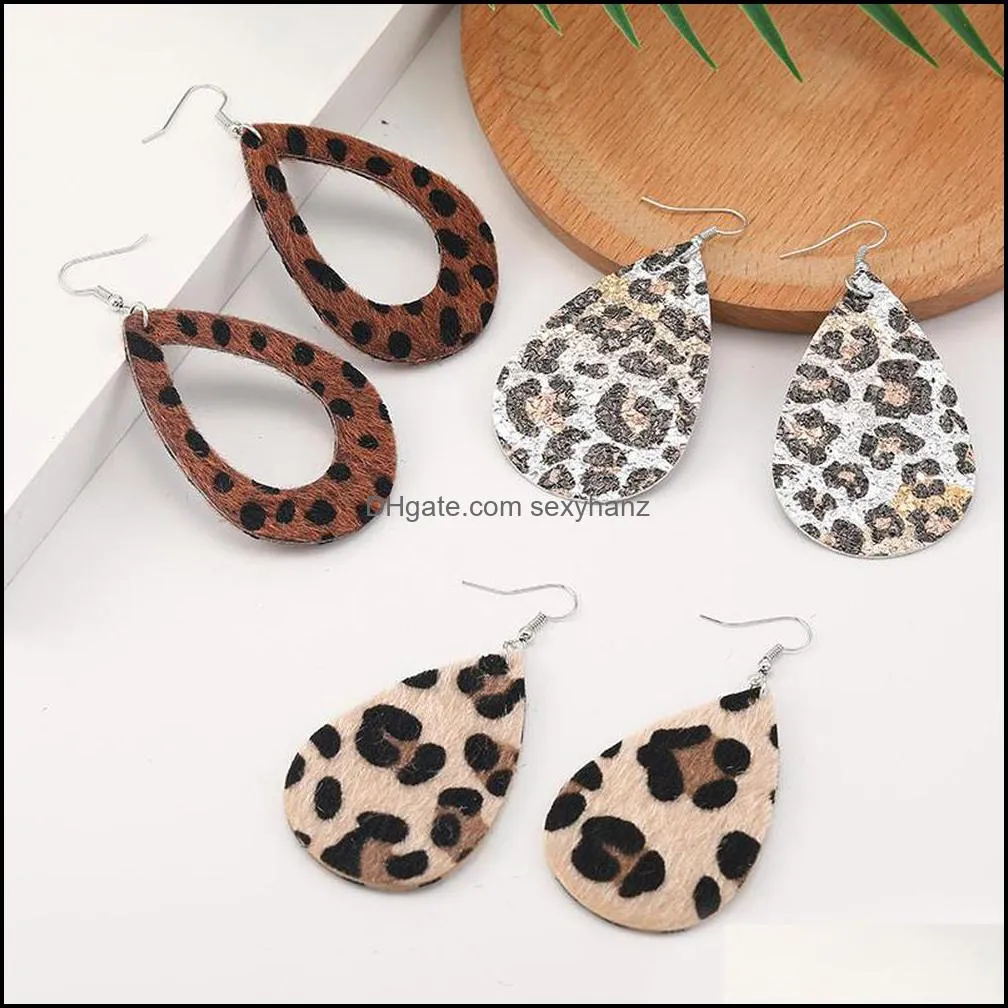 2020FAHMI Hot Selling Classic Imitated Leopard Skin Earrings Big Water Drop Dangle Earrings Bohemia Statement Big TearDrop Leather