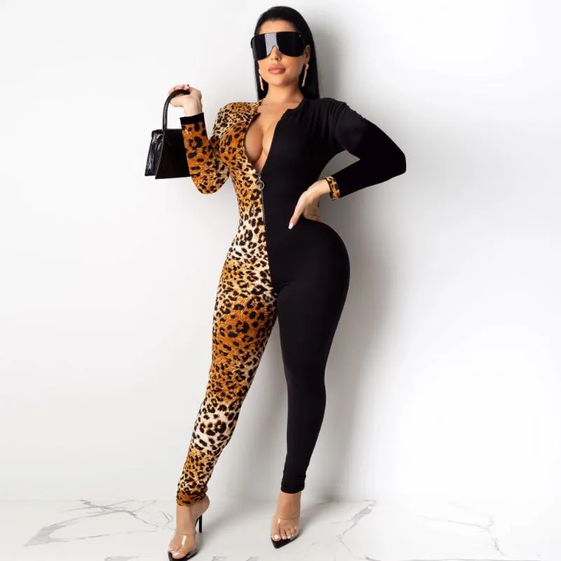 Leopard Splice Bodycon Stretchy Jumpsuit For Women Long Sleeve, Sexy Fall  Fashion Costume From Junqingy, $20.8