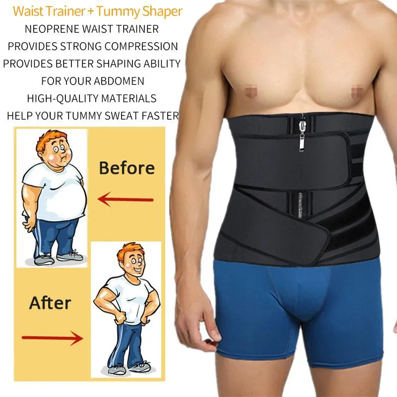 Men's Body Shapers Latex Waist Trainer For Man Workout Fitness Shapewear Fajas Sweat Belt Shaper Corset Sauna Fat Burning Tri2887