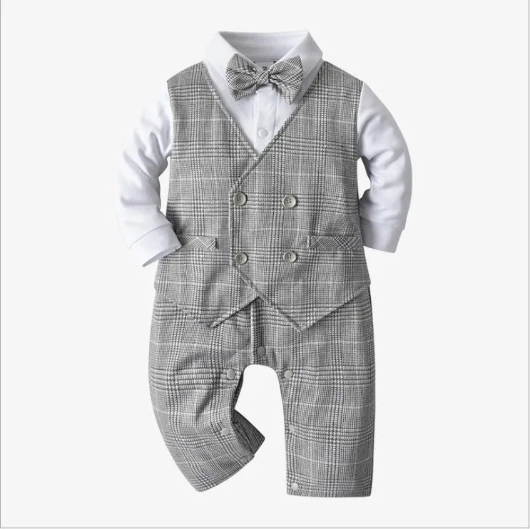 Büyük Kalite Bebek Erkek Beyefendi Tarzı Tulum Bahar Sonbahar Yürüyor Boy Uzun Kollu Tulumlar Bowtie Bebek Pamuk Onesies ile