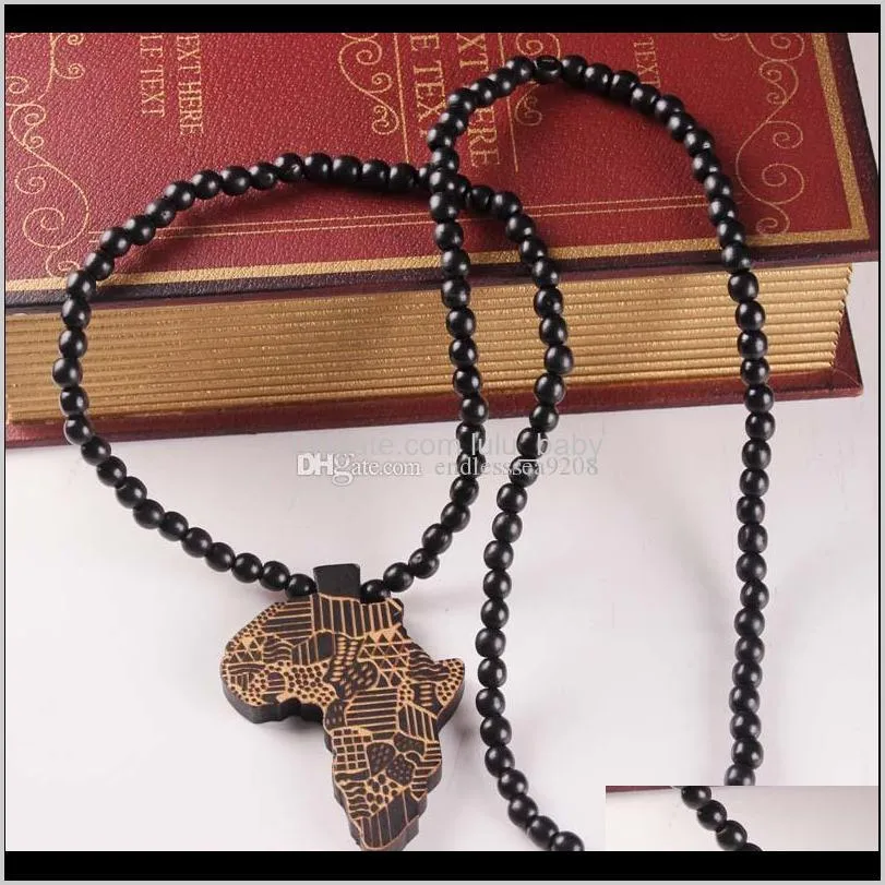 wooden map of africa pendant necklaces wood beads beaded chains for women & men hip hop jewelry gift