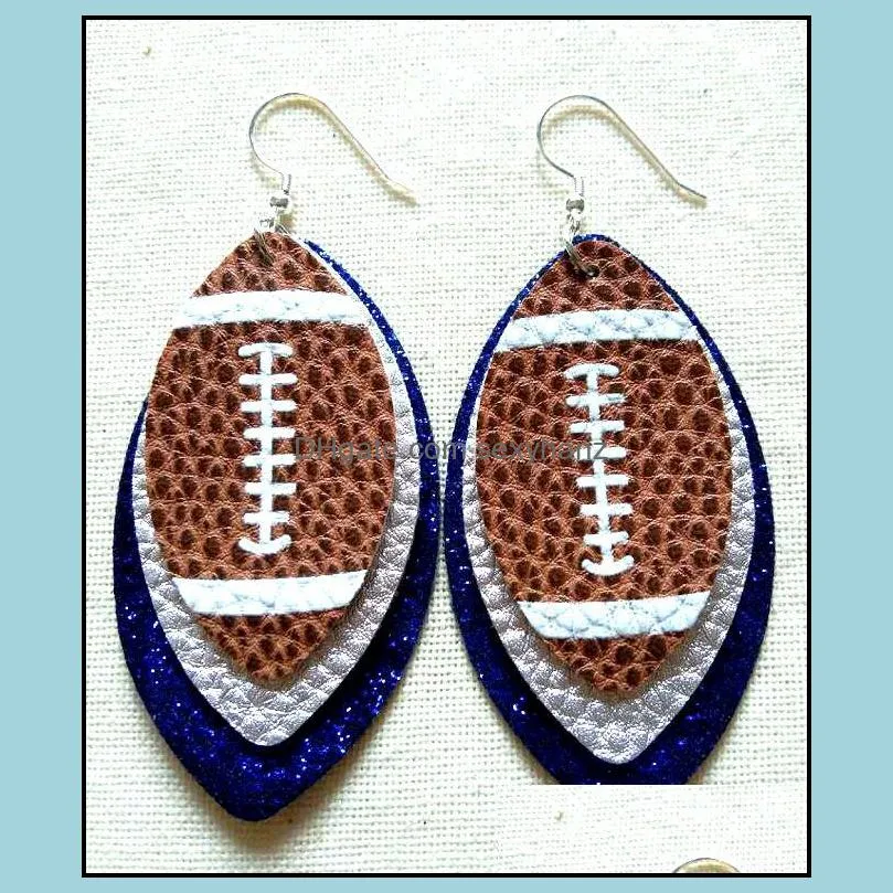 Softball Leather Teardrop Earrings Soft Ball Baseball Football Volleyball Basketball Leaf Leather Teardrop Dangle Drop Earrings