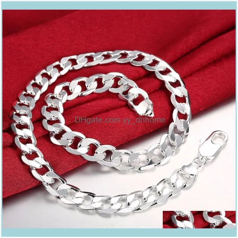 Chains 20/22inch 12 Mm Curb Chain Necklace For Men Silver 925 Necklaces Choker Man Fashion Male Jewelry Wide Collar Torque Colar