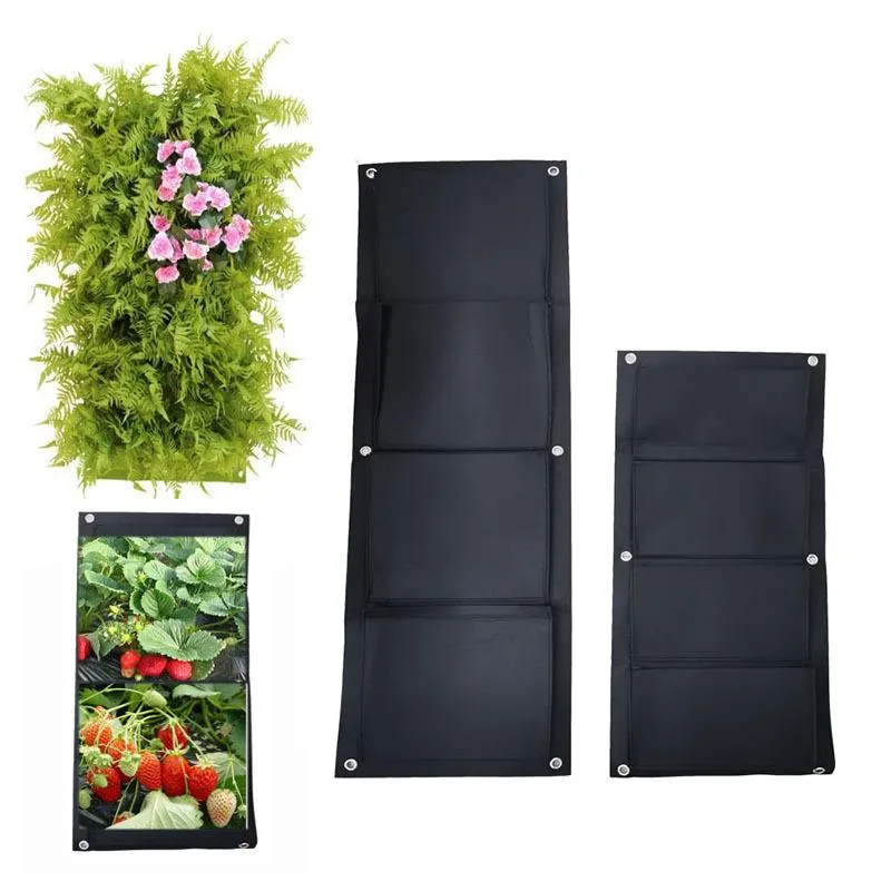 Plantadores Pots 4 bolsos Sacos de plantio pendurados na parede Plantador de bolsa preto Planter vertical Living Living Home Supplies