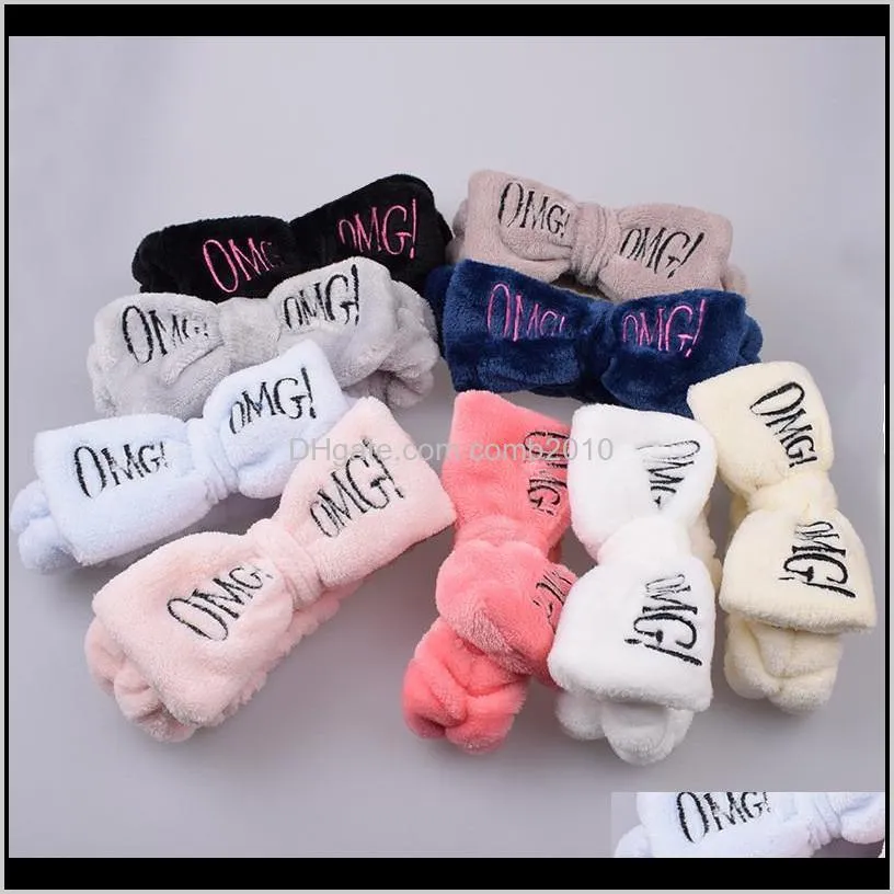 new omg letter coral fleece wash face bow hairbands for women girls headbands headwear hair bands turban hair accessories 6pcs