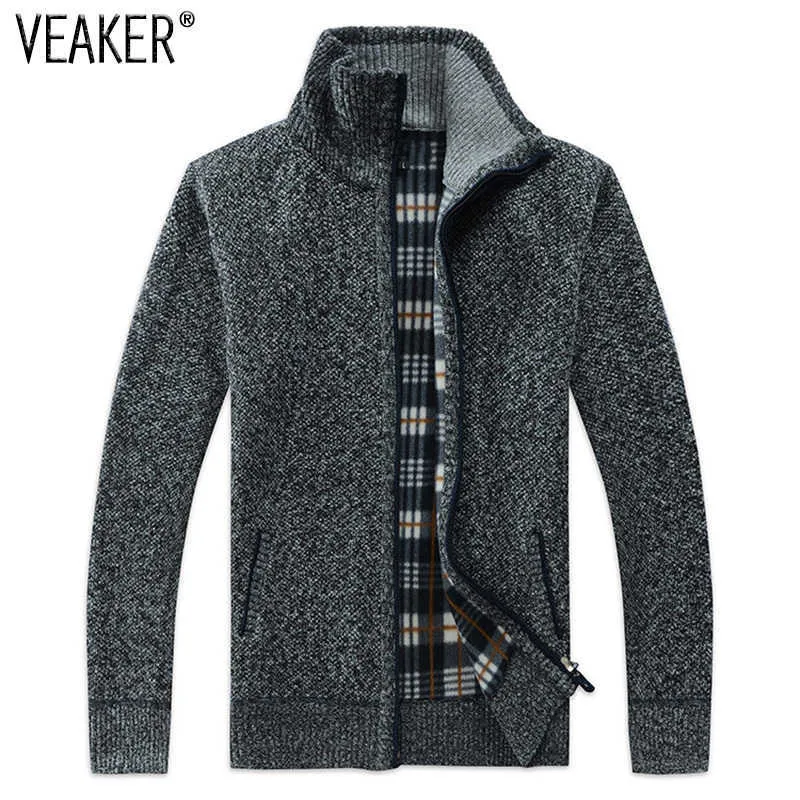 2020 Höst Winter Mäns Sweatercoat Faux Fur Wool Jackor Men Zipper Stickad Tjock Coat Casual Knitwear M-3XL X0621