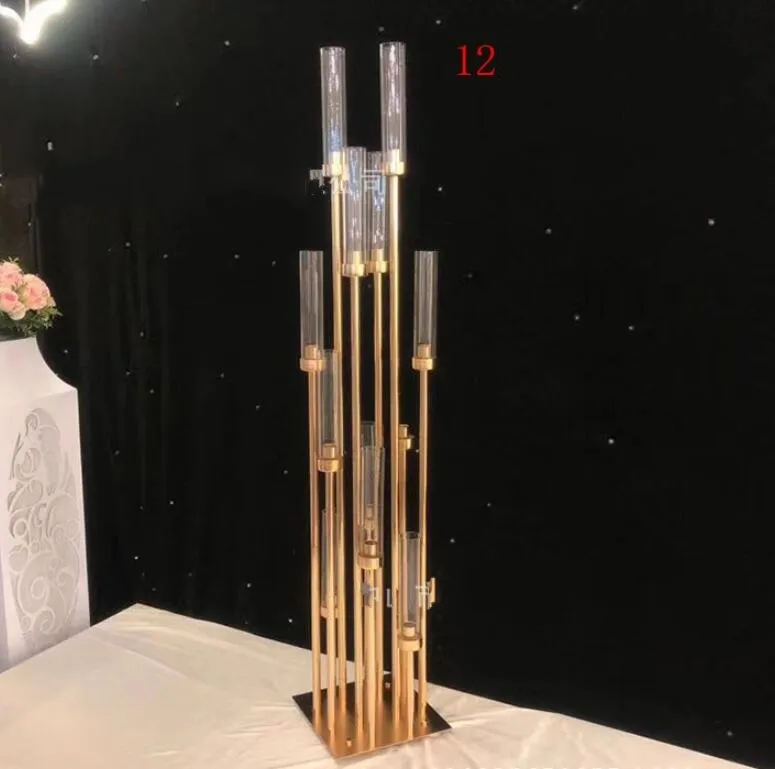 Bröllop Bakgrundssticka 12 huvuden Kandelabra Bröllop Aisle Decor Gold Tall Event Table Centerpieces för Wedding Stands # 243