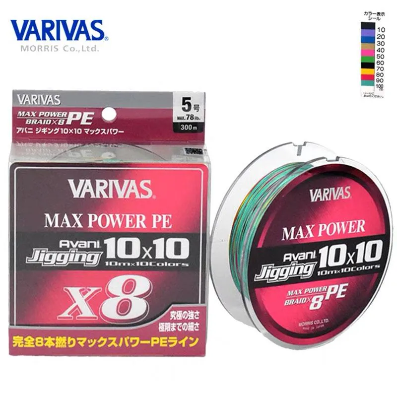 Ligne de tresse VARIVAS Max Power Jigging PE Ocean Jig X8 Brins Tressé Tissage Fil Multi Couleur Pêche 300m 600m 100% Japon Original