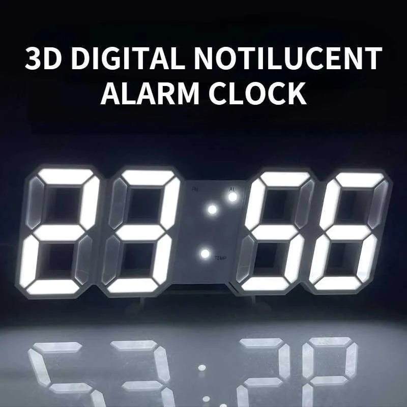 3D Grande LED Digital Wall Clock Data Nightlight Table Tabela Desktop Relógios USB Luminosa Luminosa Despertadores Decoração 210930