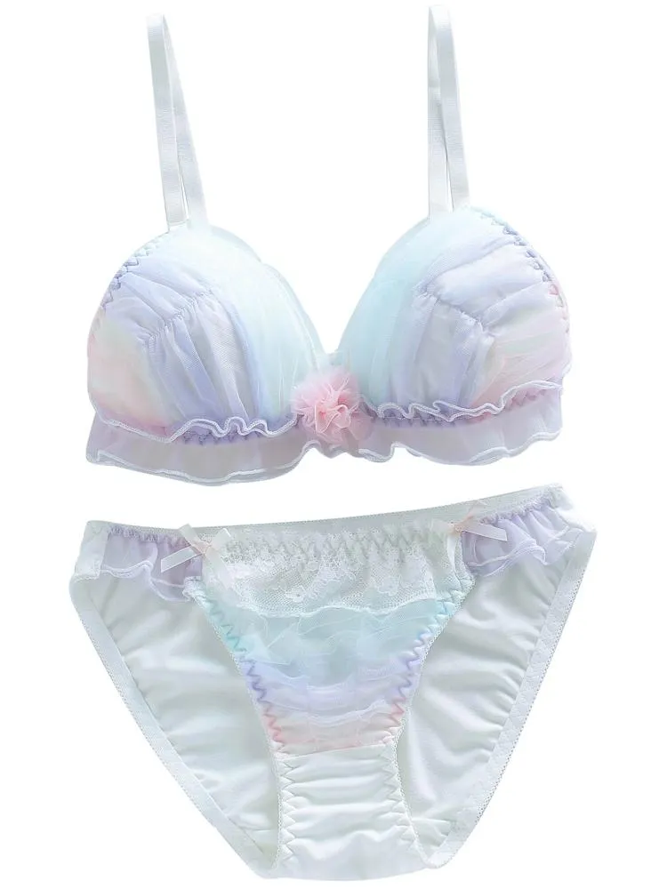 Bras Sets Gradient Rainbow Color Fancy Girls Womens Cute Bra & Panties