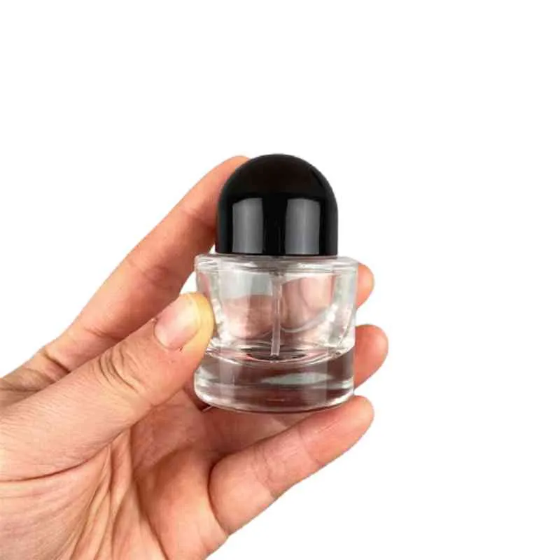 30ml 빈 화장품 포장 재충전 가능한 바이알 라운드 블랙 화이트 뚜껑 투명 유리 향수 스프레이 병 10pieces / lot