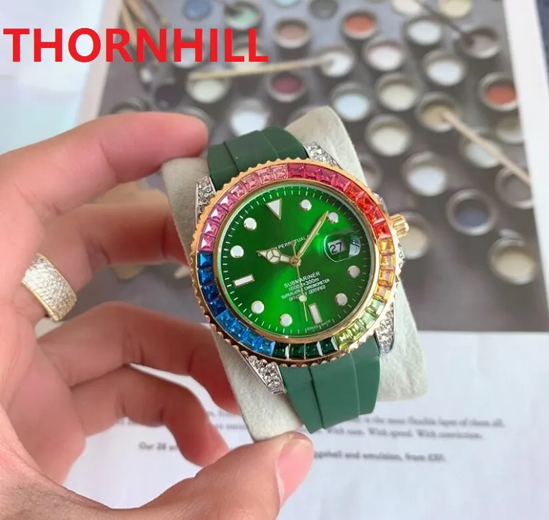 anello di diamanti colorati di alta qualità orologi 41mm movimento al quarzo giapponese uomo donna nero verde rosso gomma silicone vetro zaffiro regali di lusso orologio da polso maschile