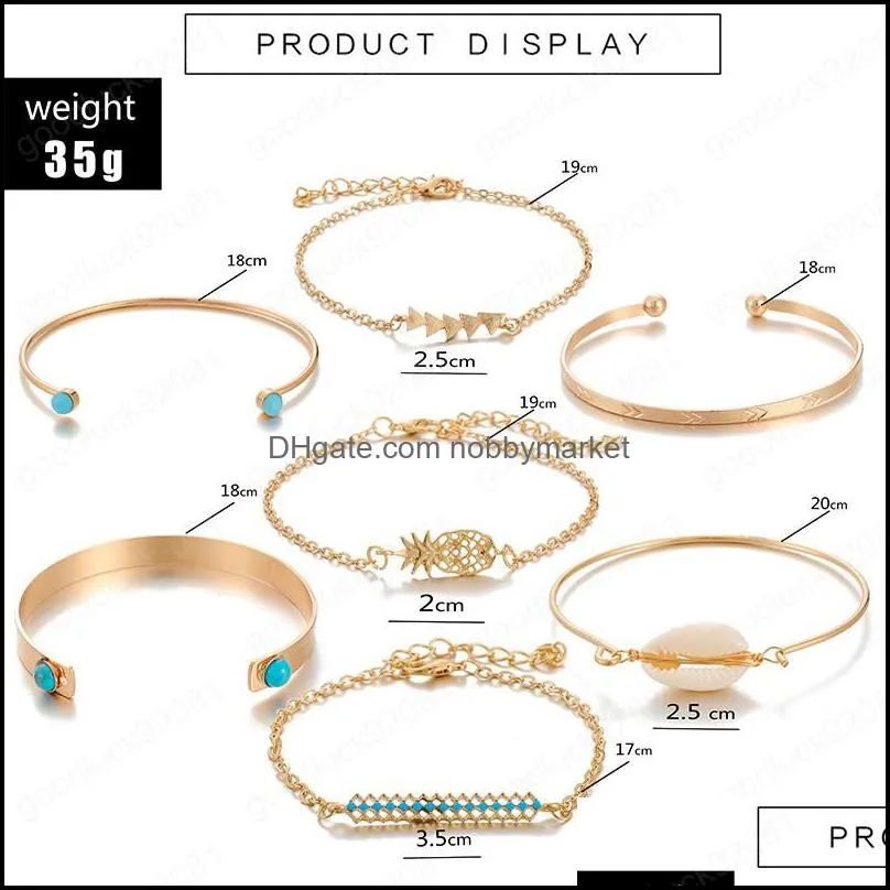 Bohemia Pineapple Shell Gold Bracelets Indian Jewellery Adjustable Open Ethnic Bracelets for Women pulseras