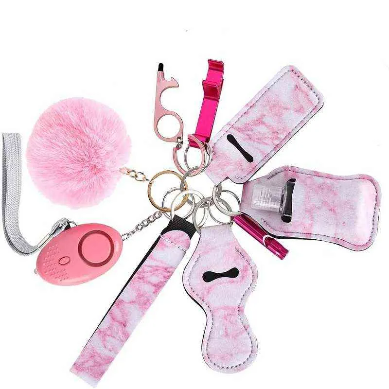 Sicherheit Selbstverteidigung Schlüsselanhänger Set für Frauen Mädchen Persönlicher Alarm Mini Produkt Multi Genshin Impact Zubehör Emo Weihnachtsgeschenk H1126