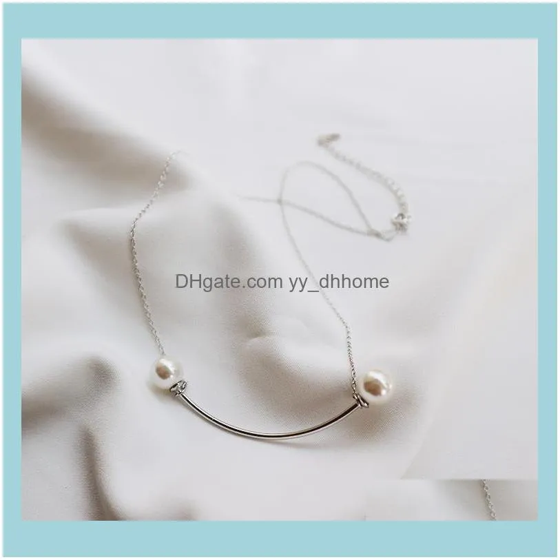 Pure Silver Female Japanese And Korean Fashion Personality Pearl Beaded Necklace Clavicle Chain Chokers