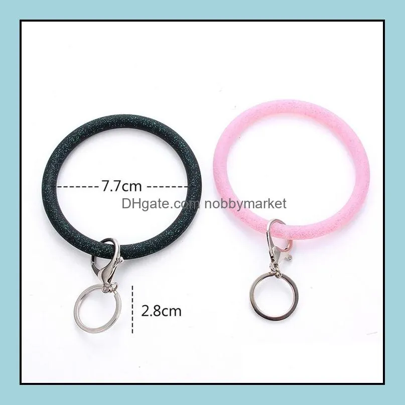 Silicone Wrist Key Ring Fashion Glitter Bracelet Sports Keychain Bracelets Bangle Round Key Rings Large O Keyring Jewelry T494