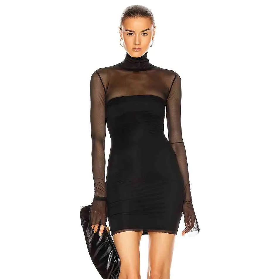 Naakte Naakt Vrouwen Sexy Winter Meshs Black Bandage Elegant Party bij nachtclub jurk