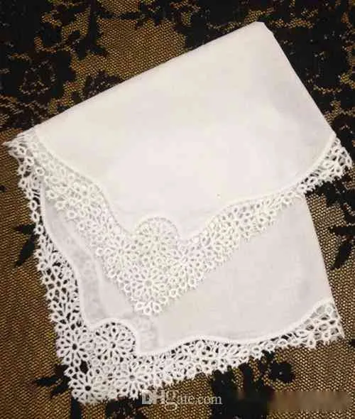 Set of 12 Home Textiles White Ladies Handkerchief 12 inch Embroidered crochet lace edges hankies hanky For Bridal Gifts