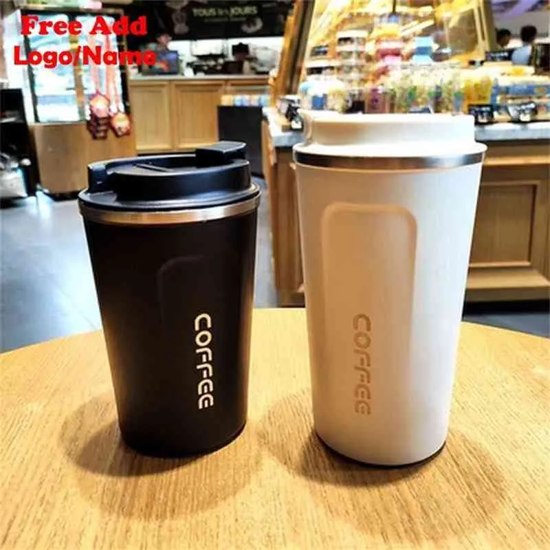 Tasse à café en acier inoxydable à double paroi personnalisée épaissie grande tasse de voiture tasse thermo de voyage thermosmug pour cadeaux flacon thermos 210913