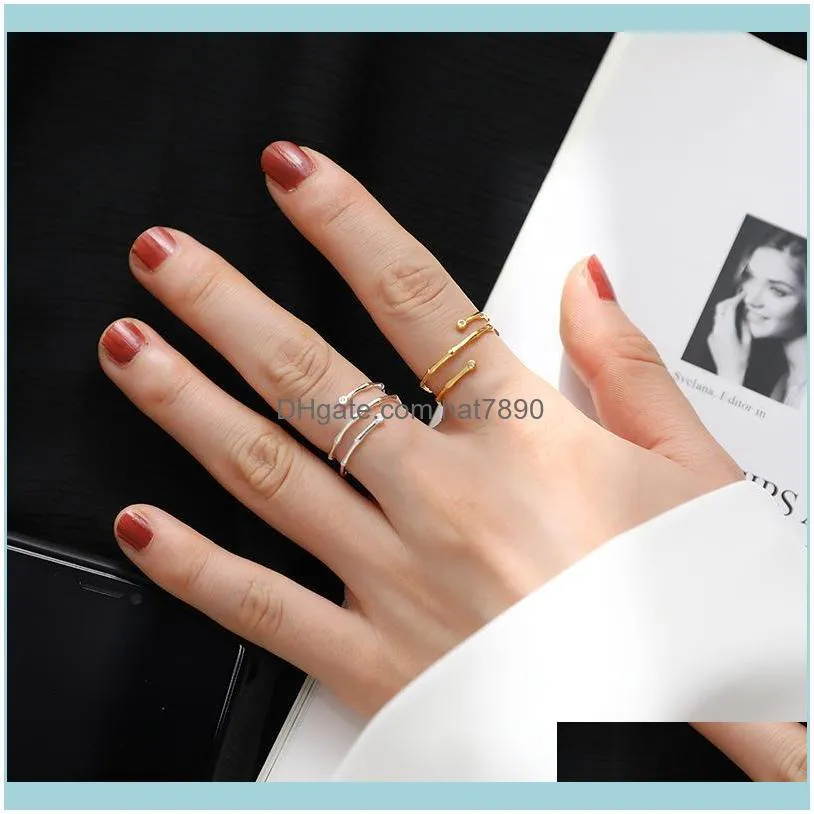 Shishang S925 Silver Ring Japanese and Korean trendy Chaoren with zircon spiral opening bamboo ring headpiece