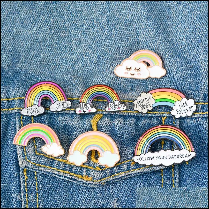 Pins, Brooches Jewelry Cartoon Rainbow And Clouds Enamel For Women Men Kid Collection Fashion Metal Lapel Badge Brooch Pins Gifts Drop Deliv