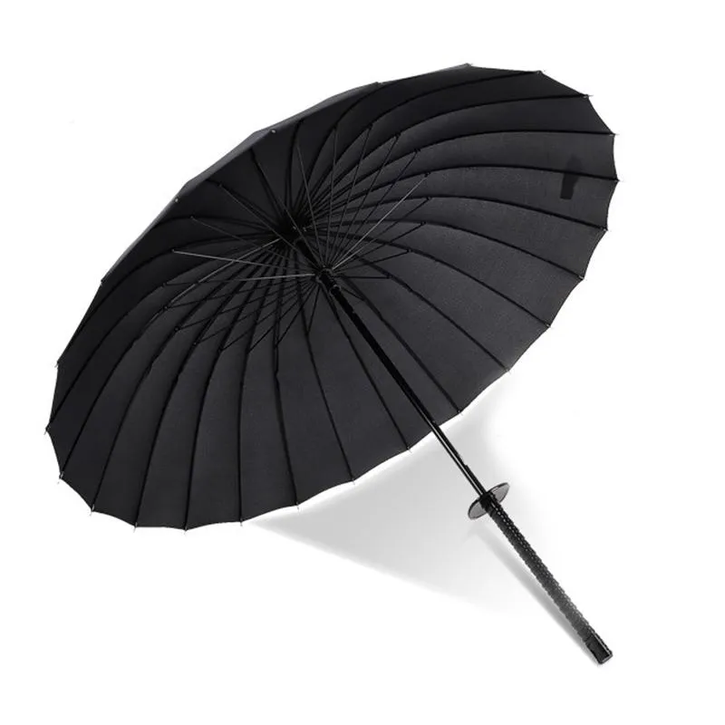 Guarda-chuvas moda negra japonês samurai guarda-chuva de longa personalidade criativa fibra de fibra masculina semi-automática 16 ou 24 costelas