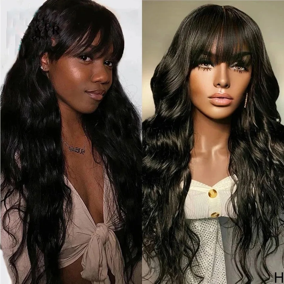 Peruvian Wavy With Bangs 360 Transparent Lace Frontal Human Hair Wigs Withs Baby Hairs 10a Grade Remy Natural Hairline Fringe Wigs