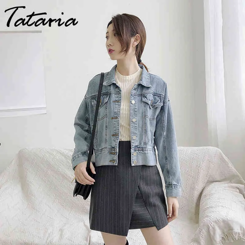 Tataria Jeans Jacka Kvinnor Kort Denim s Womens Coats och S Jean Kvinna Casual Streetwear 210514