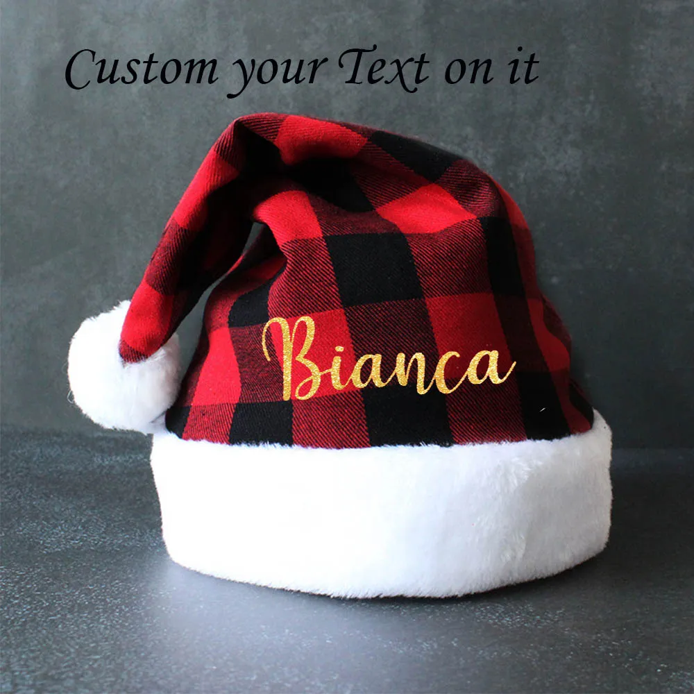 Xmas Gift Happy New Year Christmas Hat Personalized Custom Diy Props Festive Dress Up Hat Plaid Cloth Christmas Hat
