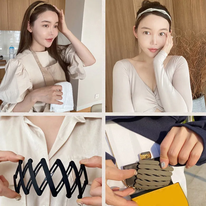 여자 foldable 휴대용 헤드 밴드 out hairtie 여성 여름 보이지 않는 헤어 밴드 이빨이 아닌 미끄럼 머리띠 포켓 헤어 밴드 5 색