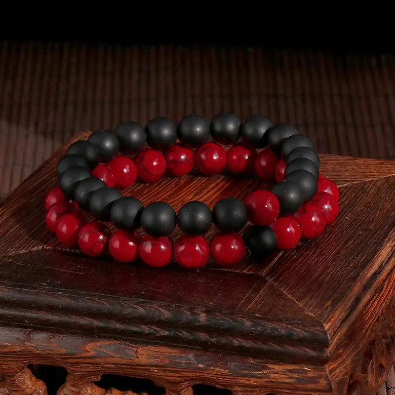 Bangle mode svart röd pärlor armband rostfritt stål glas beaded smycken för kvinnor