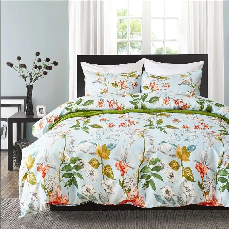 Bonenjoy Queen Size Ropa de cama Floral Impreso Verano Ropa de Cama King Size Sitio de cama Conjunto de funda de almohada para la cama de la imprenta de la flor del dormitorio 210319