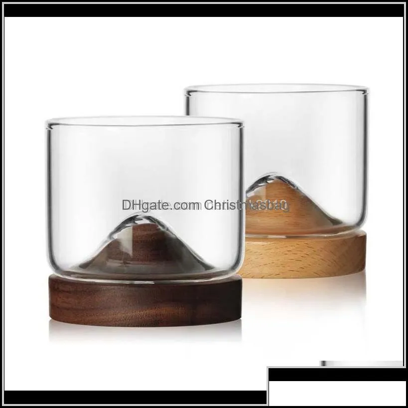 Glasses Home Kitchen Mountain Wooden Bottom Irish Transparent Glass Tea Cup For Whiskey Wine Vodka Bar Club Tools 9Peld 6Ez5O