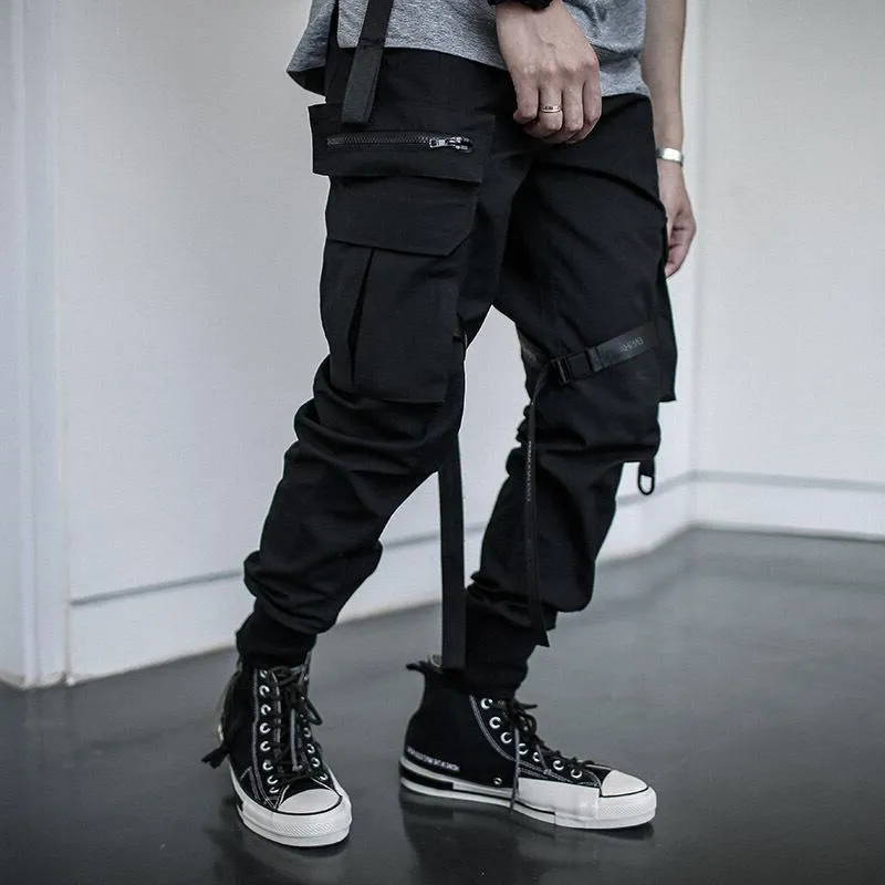 Hip-hop Jogger Hommes Black Harem Salopette Multi-pocket Ruban Pantalon de  Sport Homme Streetwear Casual Hommes Casual Casual Pantalons