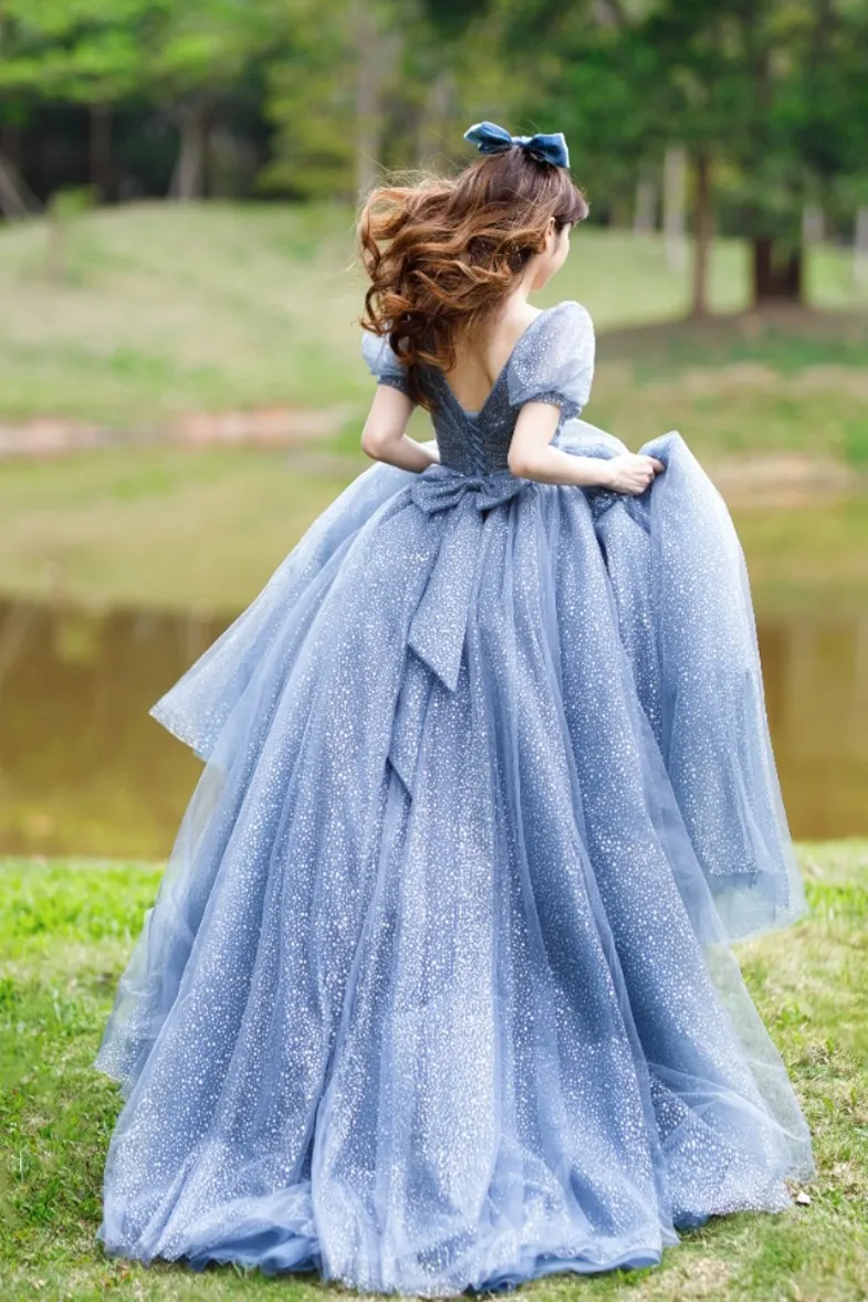 Light Blue Dot Bubble Sleeve Beading Costume Long Dress Gown Cosplay Medieval Dress Renaissance Gown Quinceanera From 138 DHgate