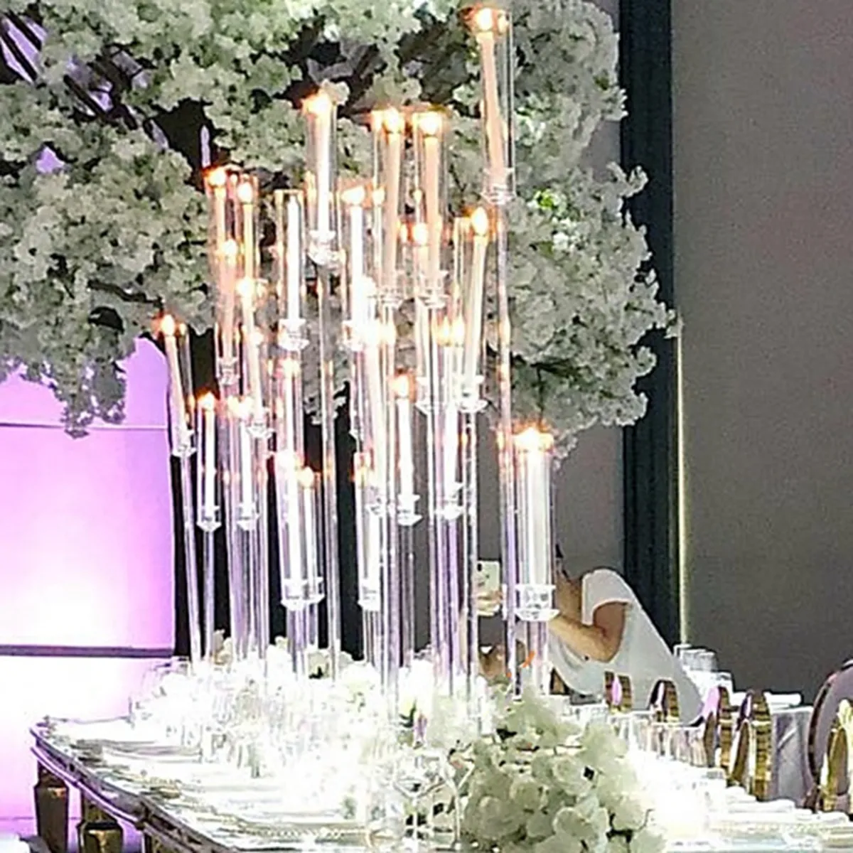 Bougeoirs à 8 têtes pour mariage, nouvelle tendance, candélabres en cristal, longue table, pièce maîtresse pour bougie LED uniquement, senyu780