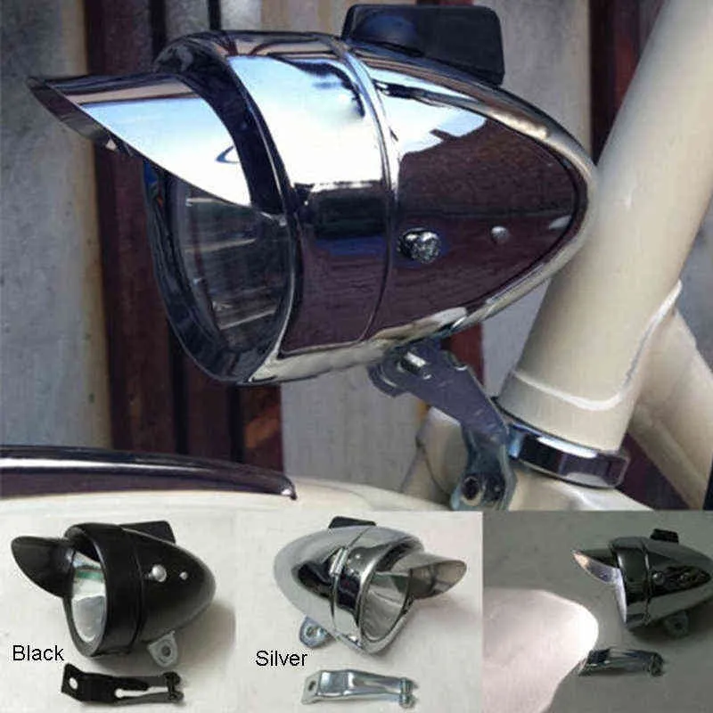 Metal Chrome Vintage Rower Rower Retro LED Reflektor Front Fog Light Head Lampa Rower Retro Przedni Reflektory rowerowe Y1119