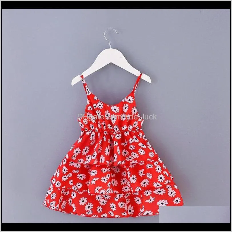 2020 New Girls Summer Dresses Kids Baby Clothes Fashion Floral Little Daisy Casual Cool Boho Layered Princess Strap Dress 1-4Y