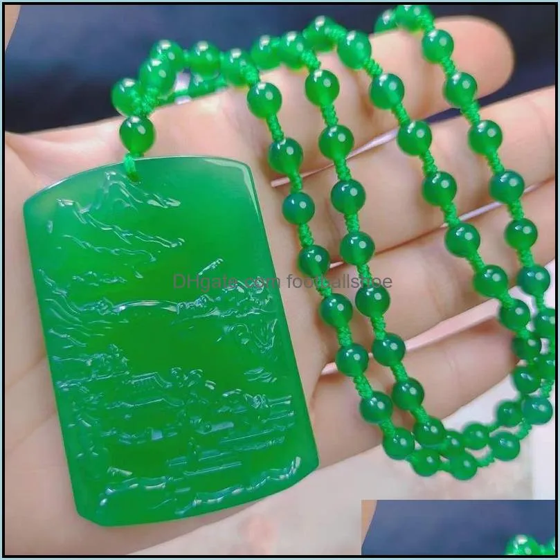 Necklaces & Pendants Jewelry Natural Ice Species Charms Emperor Green Chalcedony Landscape Brand Pendant Drop Delivery 2021 Sfmro