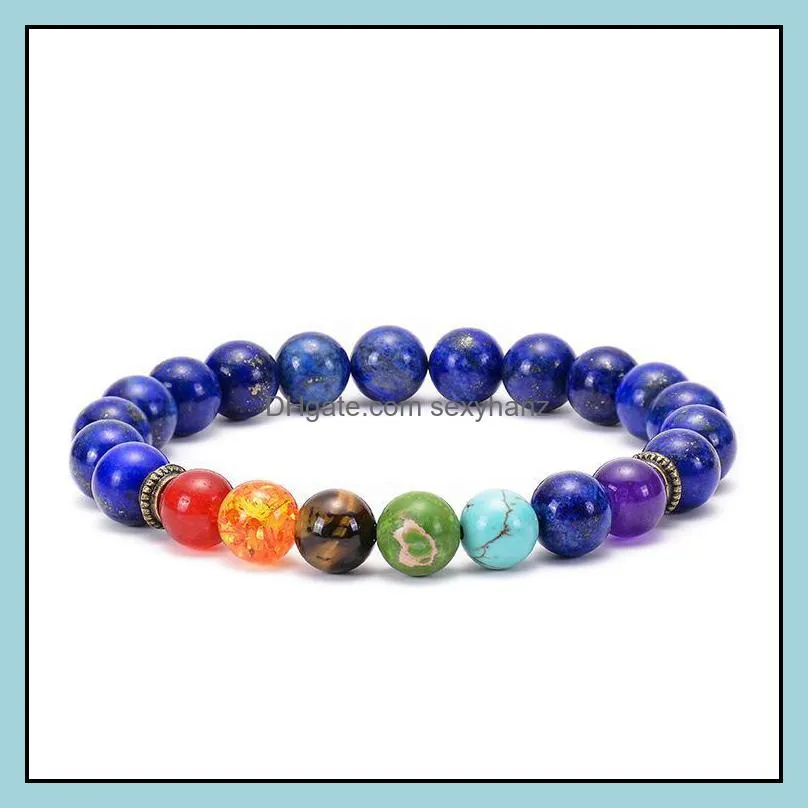 Pcs/lot Various Natural Round Stone Mixed Beads Slice Bead Colorful Seven Chakra Yoga Energy Beaded Bracelet Men Woman Jewelry Beaded,