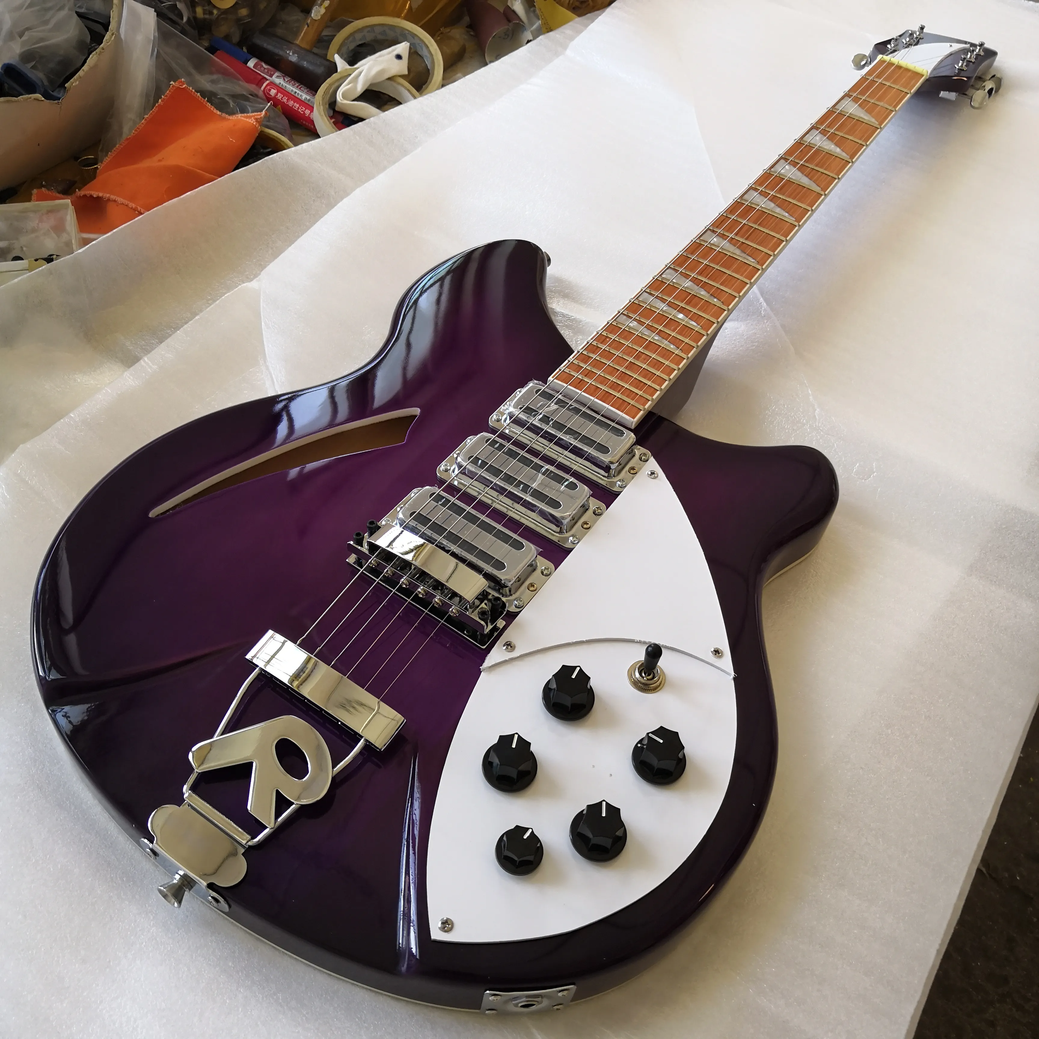 330 360 6 Strings Purple Burst Semi Hollow Body Elektrisk Gitarr Glanslack Rosenträ Gripbräda, 3 Brödrost Pickuper, 5 Konbs, Vintage Tuners