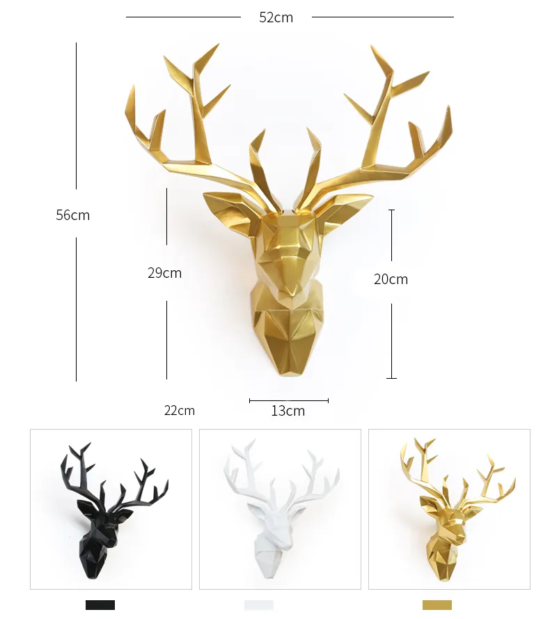 3D Deer Head Statue Sculpture Decor Home Wall Decoration Accessories Large Animal Figurine Wedding Party Hanging Decorations (3)