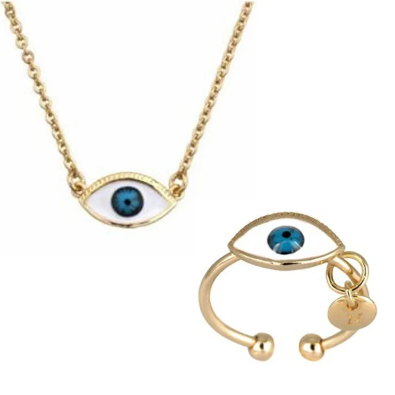 Niche Wild Style Turkish Blue Eyes Ring Collier Set Fashion Devil's Eye Tail Clavicle Chain Chains
