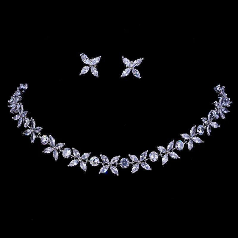 Top Quality Zircons Stunning Crystal Necklace and Earrings Luxury Bridal Party Jewelry Gift Set For Wedding Evening H1022