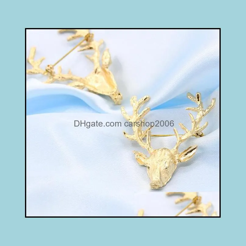 Christmas Brooch Pin for Wedding Animal Brooches Hot Sale Unisex Xmas Popular Cute Gold Deer Antlers Head Pin Jewelry DHL Christmas