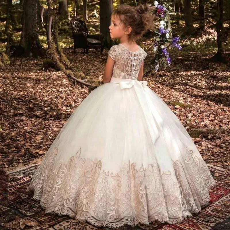 Girl's Dresses 2021 Flower Dress For Girls Wedding Lace Pageant Formal Kids Clothing Elegant Children Princess Party Custumes