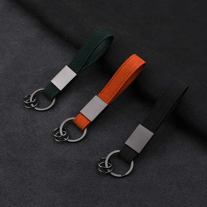 Simple Unisex Faux Suede Car Keychain Couple Soft Quality Keyring Understated Practical Keyfob Wrist Wallet Decor Holiday Gift G1019