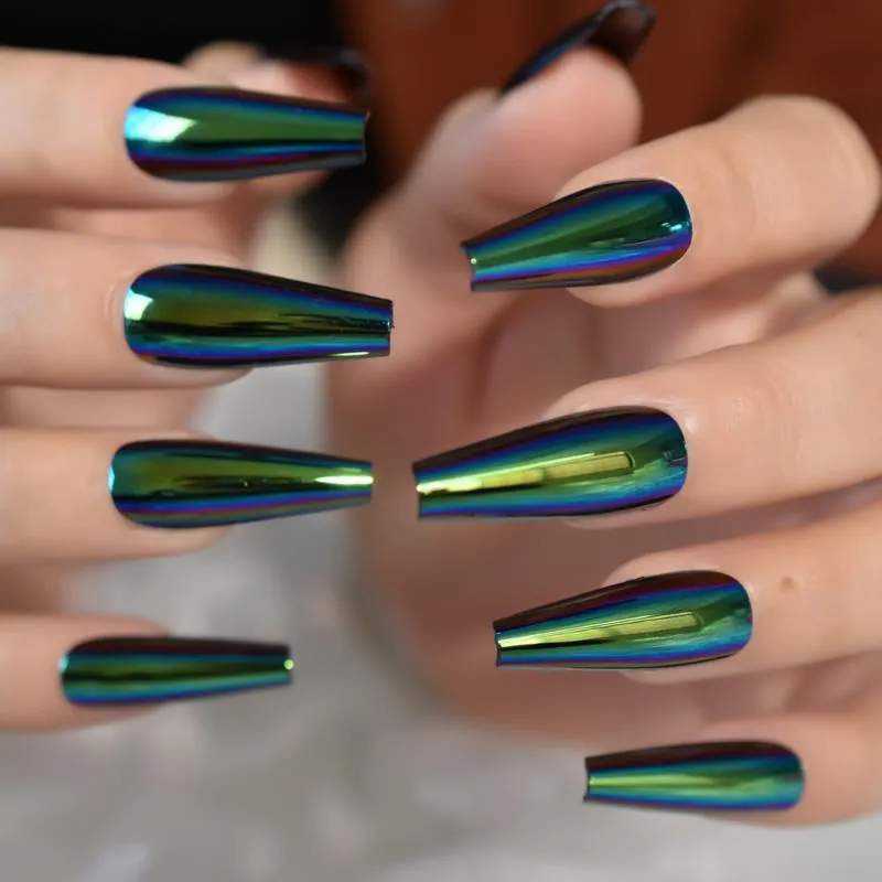 Chameleon Chrome Coffin Press-On Nails – Hypnaughty