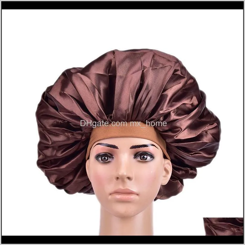 colors high quality waterproof shower cap protect extra large satin sleep hair women treatment hat caps